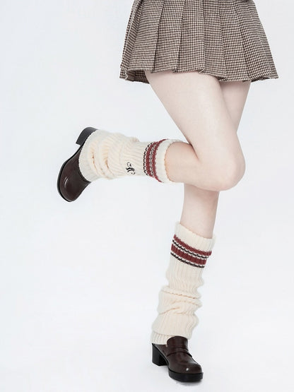 Leg Knitted Pattern Warmers Letter Beige