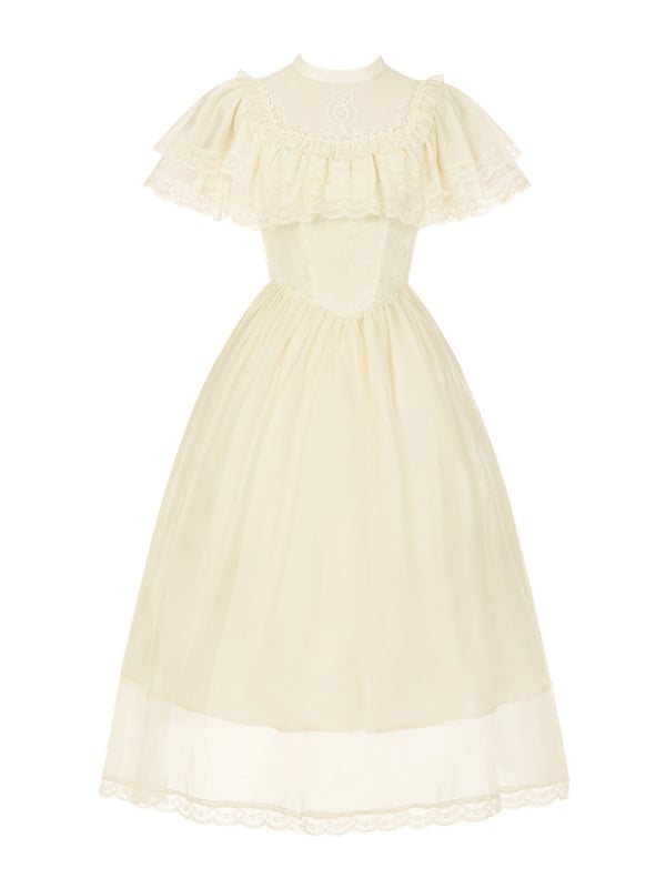 Kleid Beige Elegant One Edward Illusion Lolita Stück Quadratischer Ausschnitt Taillenausschnitt Basken