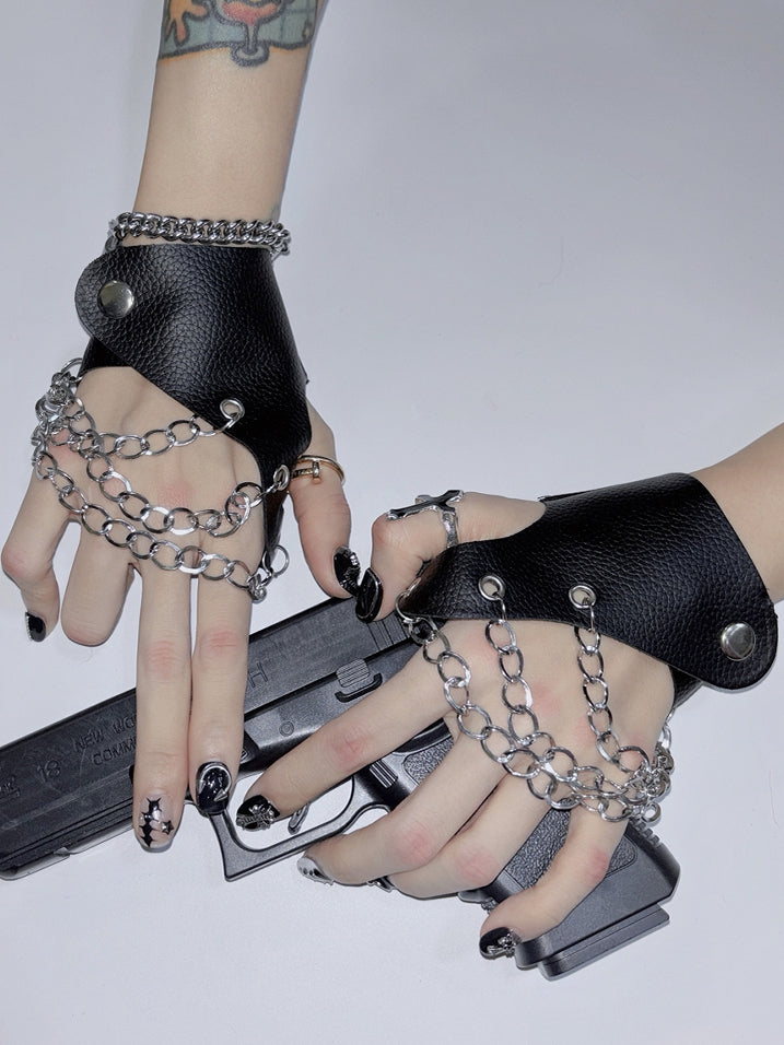 Y2K Decorated Black/White/Red/Silver And Lock Punk Chain PU