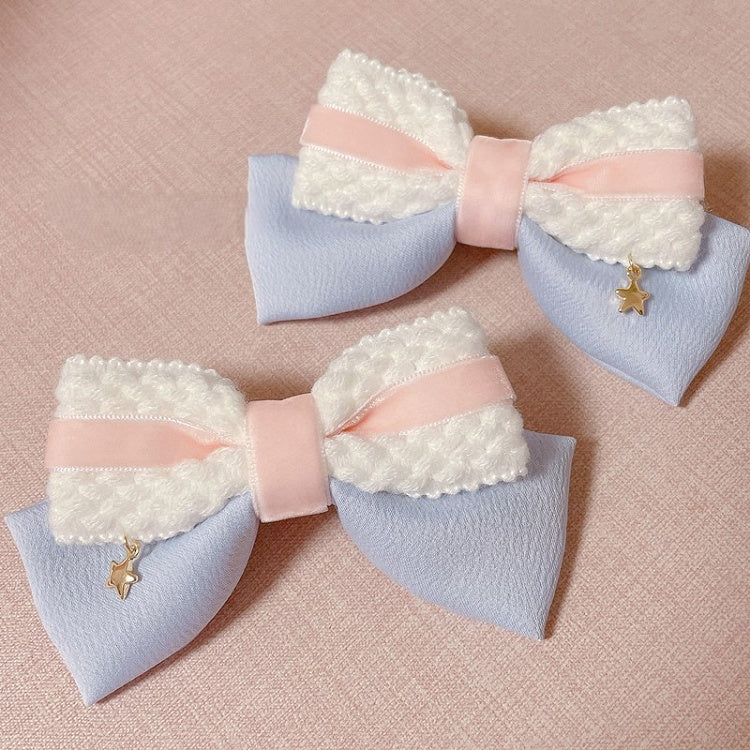 Charms Bowknot Hairclips Blue Star with Pink