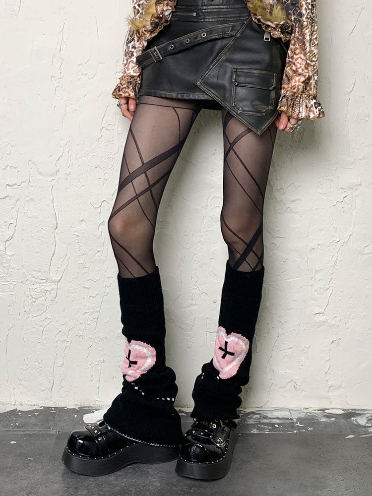 Y2K Black Crisscross Banded Tights
