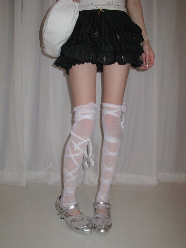 Stockings Lace-Up Footless Style) (Edgy Romantic Semi-sheer