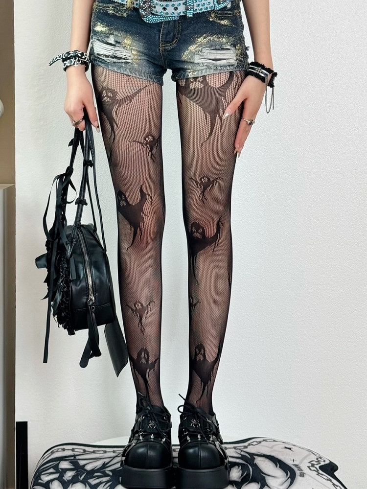 Ghost Y2K Tights Black Pattern Halloween