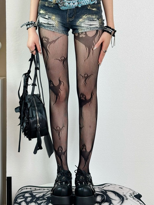 Ghost Y2K Tights Black Pattern Halloween