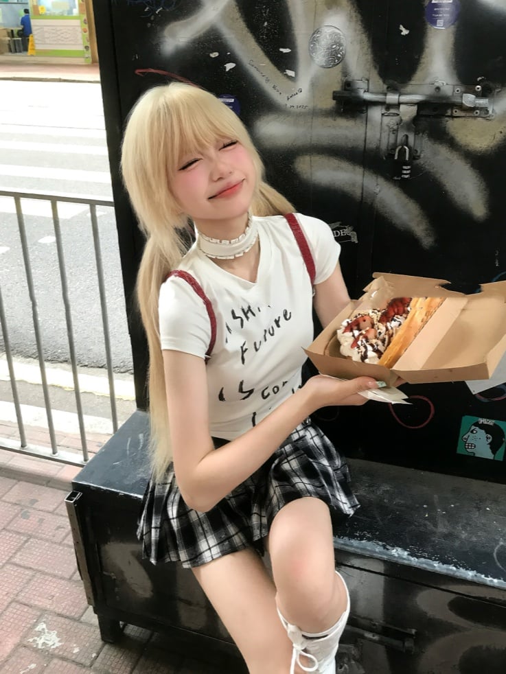 黒と白のチェック柄JK制服プリーツスカート