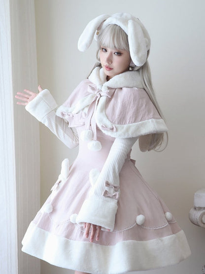 ホワイトのスイートなぬいぐるみウサギの耳のヘアバンド