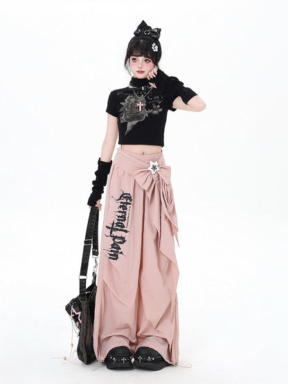 Accessory Pants Detachable Loose Pink with / Black Fit Cargo Waist Low
