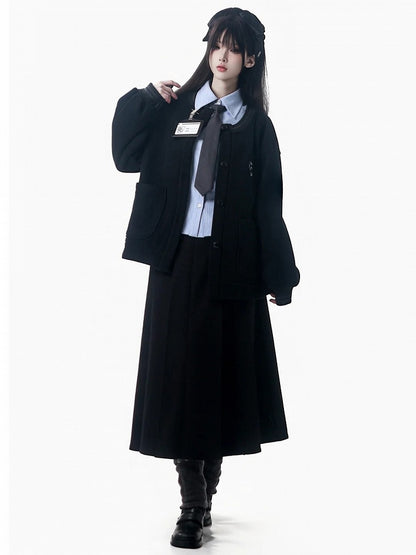 Skirt - Box Tea Black Pleat Length Academic Elegance Style