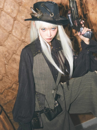 Punk CoffeeGray Steampunk Wasteland Weste