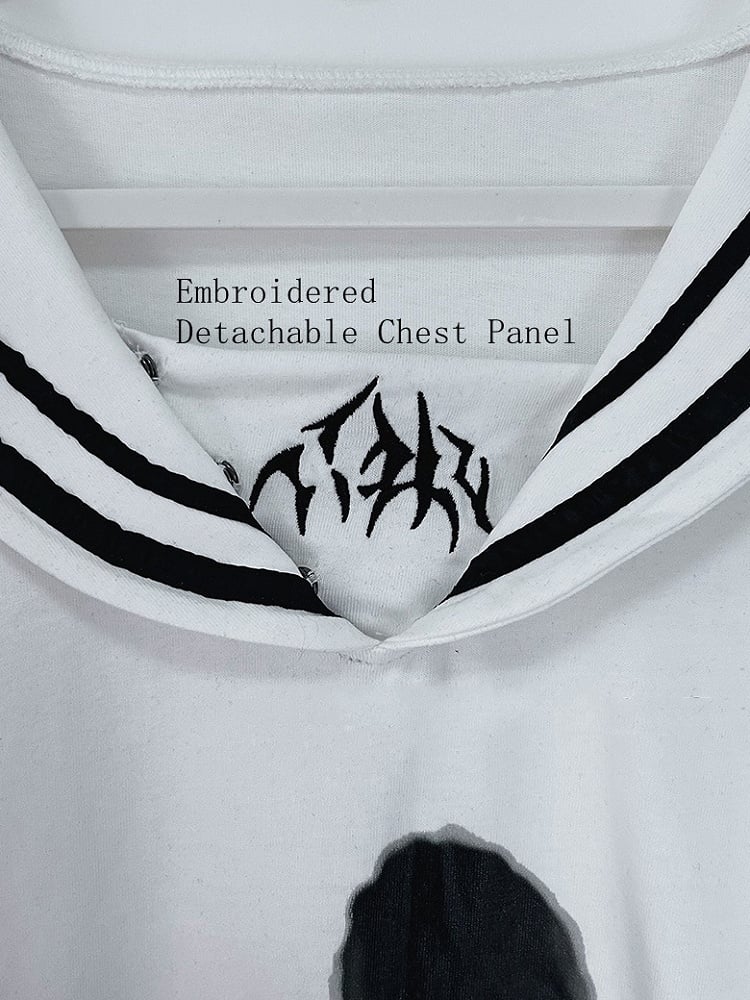 Panel Cotton Detachable White Chest Collar Embroidered Gothic Restraint Bunny Print T-shirt Sailor with