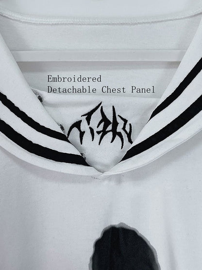 Panel Cotton Detachable White Chest Collar Embroidered Gothic Restraint Bunny Print T-shirt Sailor with