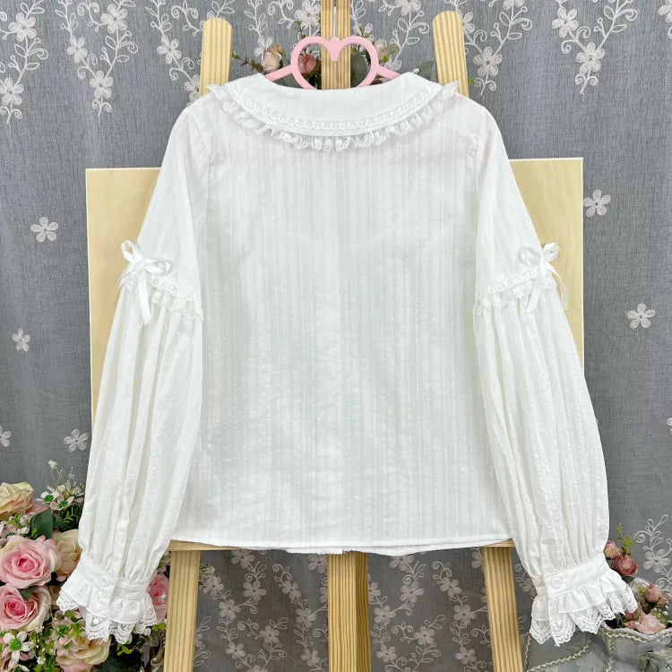 Bluse mit langen Ärmeln, Baumwolle, weiß, Größe L, 98 cm, Kragenweite, Brustweite, Ausverkaufsgröße für