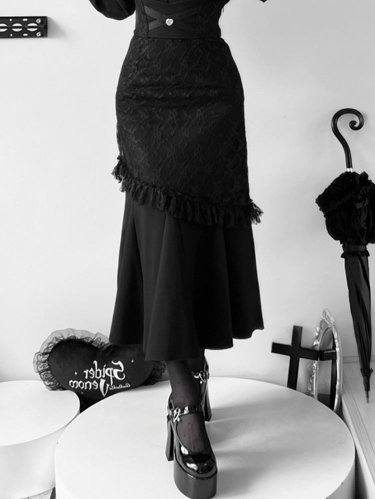 ウエストハートラインストーンジライケイマーメイドスカートブラックハイ