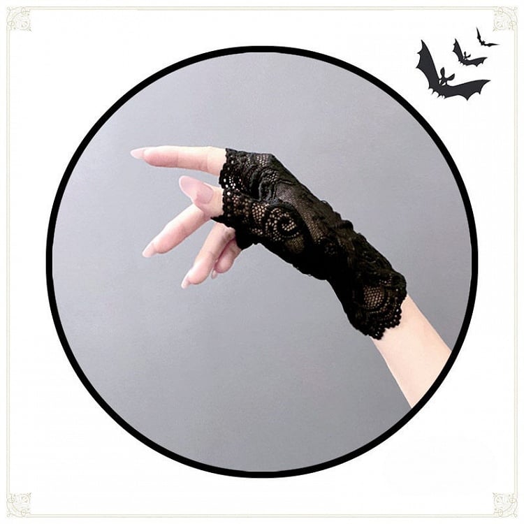 Gloves Fingerless Black/White Lace