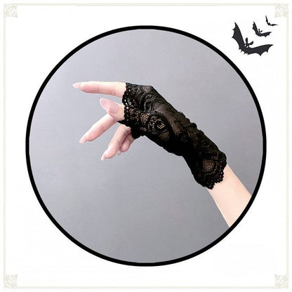 Gloves Fingerless Black/White Lace