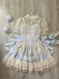 Chinoiserie Trim Dress Lolita Lace Blue Ballet-Inspired Frog Cute Button JSK
