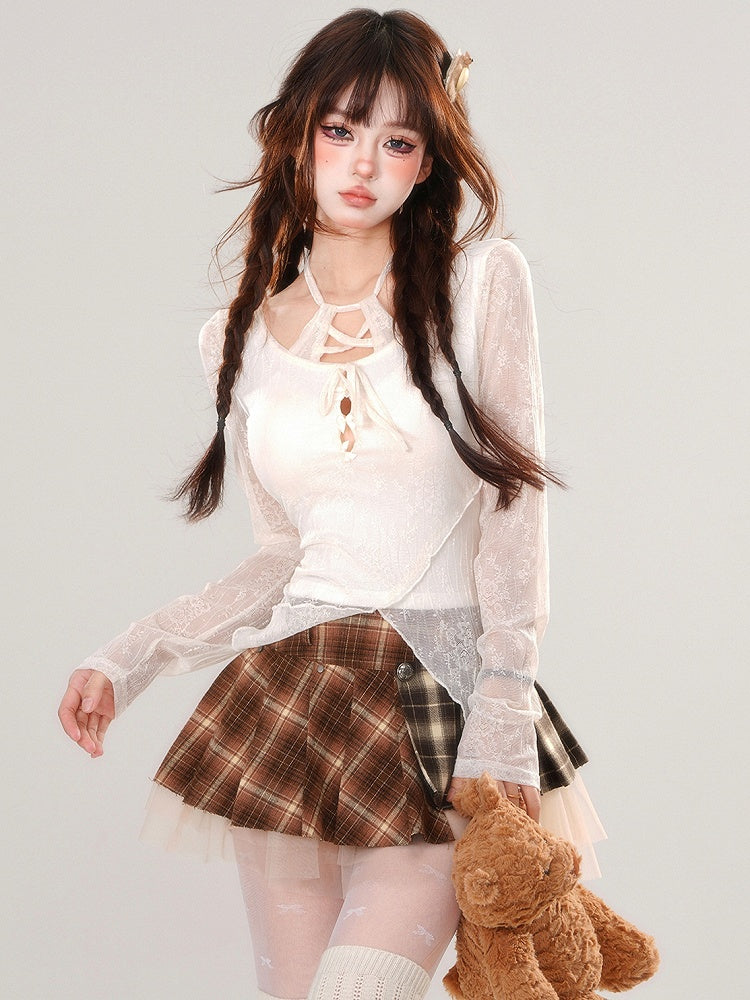 Apricot Layered-Look Halter Neck Slim-fit Top