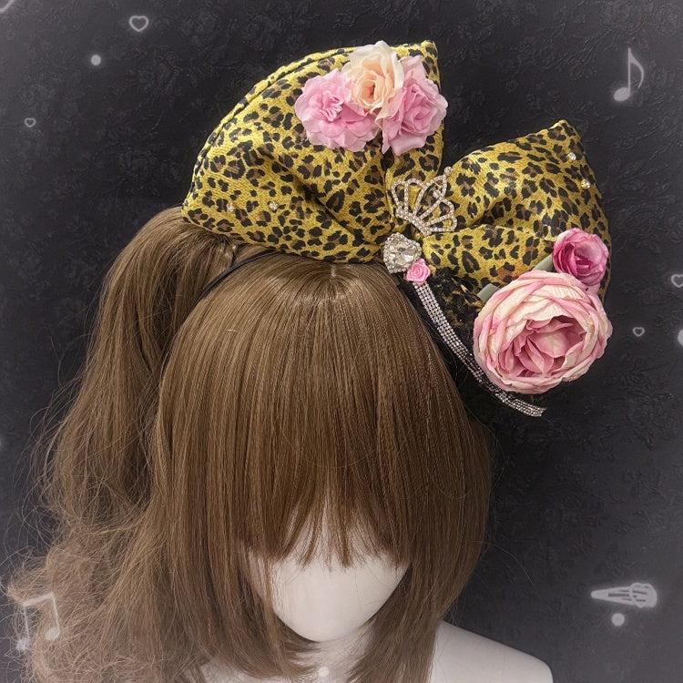 Bow Gyaru Fashion Headpieces Hime Leopard - Styles Print KC 3-Color