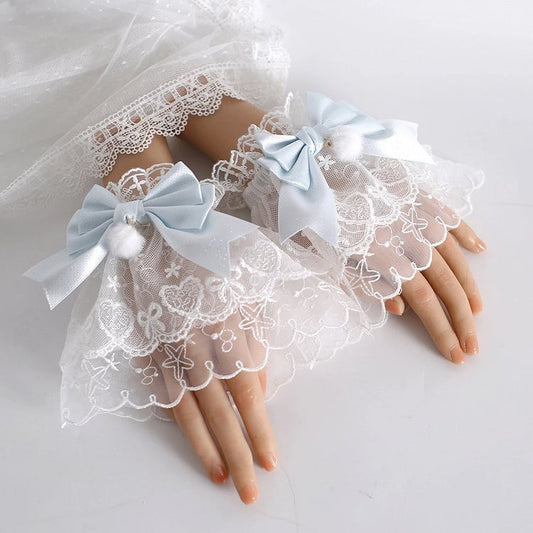 Wrist Cuffs Blue (Elegant Lace Sweet Style) White Soft