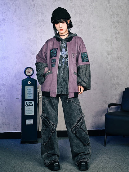 Gray Vintage Pockets Distressed Asymmetrical Jeans Wide-Leg with