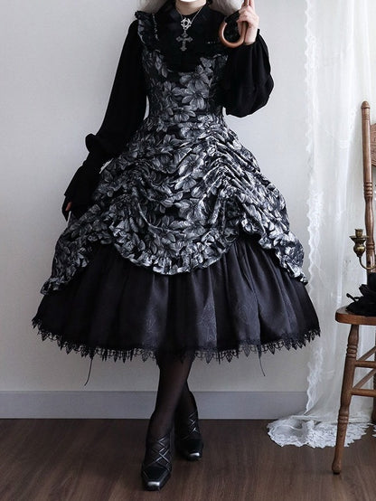 Silver and Black Ruffled JSK Gothic Lily - Miss Point