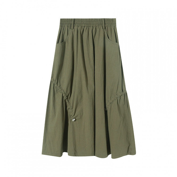 Drawstring with Design Vintage Green Shirt Silhouette A-Line