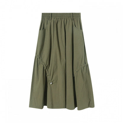 Drawstring with Design Vintage Green Shirt Silhouette A-Line