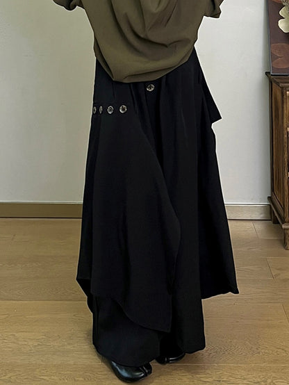 Asymmetrical with Slant Black Design Pockets Skort