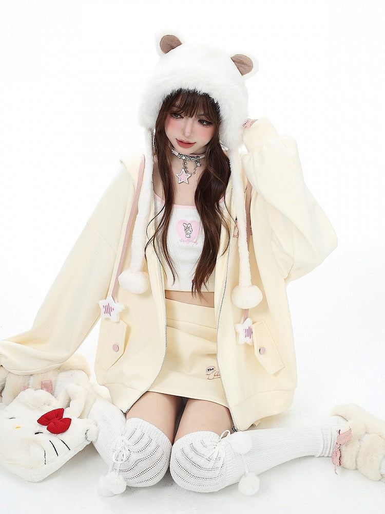 Hooded Jacket Letter Yellow Chest Embroidery Drawstrings Charm Star with