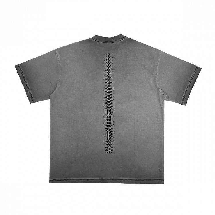 Print Greyish-Green Centipede T-Shirt Wasteland Graffiti with Distressed Tattoo-Style Edgy