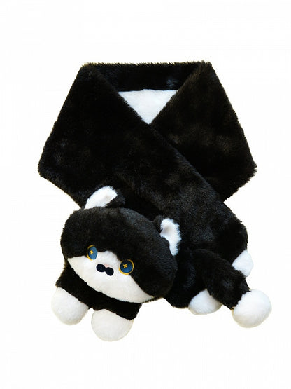 Cute Cat Design Black Plush Scarf