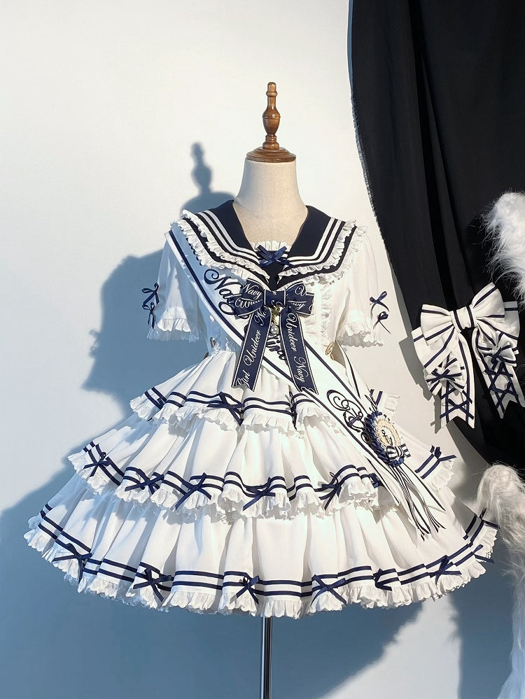 Ärmel Matrosenkragen Weiß mit Sommerkleid Kurz Abnehmbar Lolita