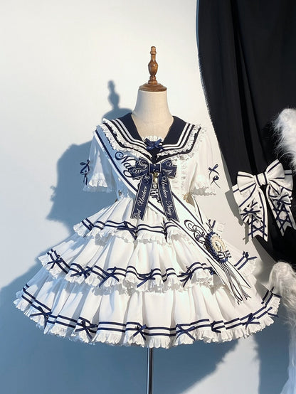 Ärmel Matrosenkragen Weiß mit Sommerkleid Kurz Abnehmbar Lolita