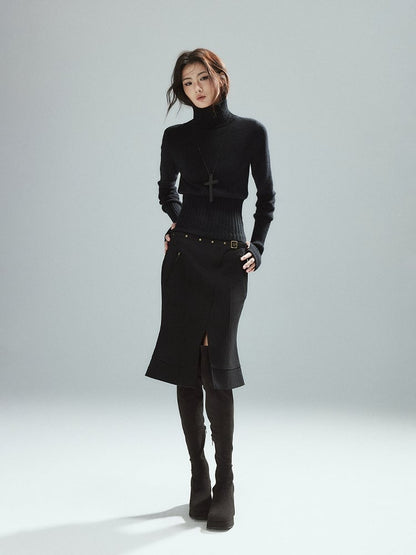 Low Waist Thigh-High Split Half Skirt with Buckle Details - Low pixel