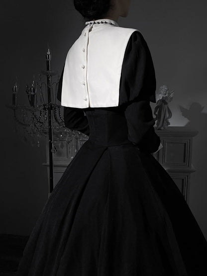 Lolita Nun Waist and Juliette Slim Maxi Sleeves Black Dress White