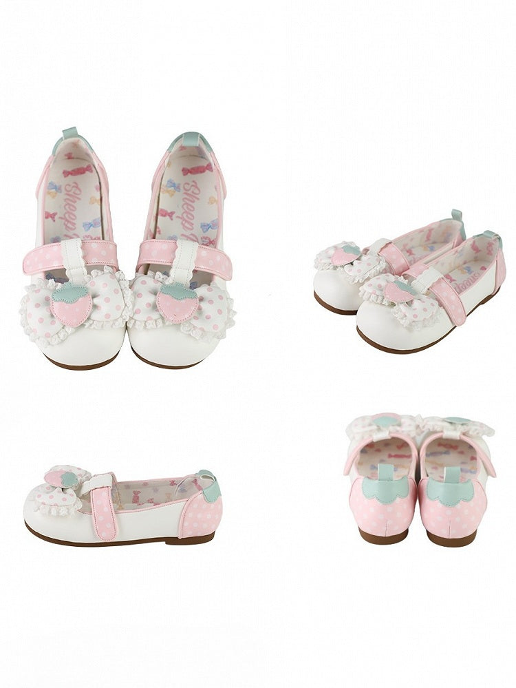 Flat - Shoes White Sweet Lolita Strap Velcro T-Bar