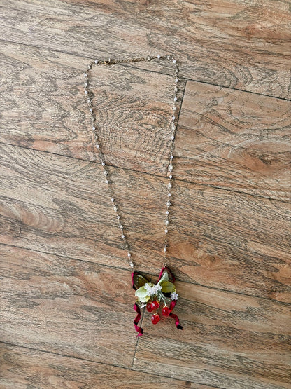 Strawberry Bowknot Necklace Accessory - Currant