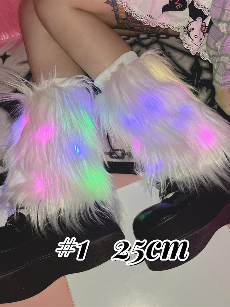 Jambières blanches à poils longs 25 cm/40 cm avec lumières LED