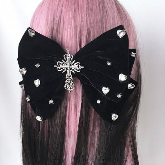Heart Hairclip Option Rhinestone Decorated Cross Black 2