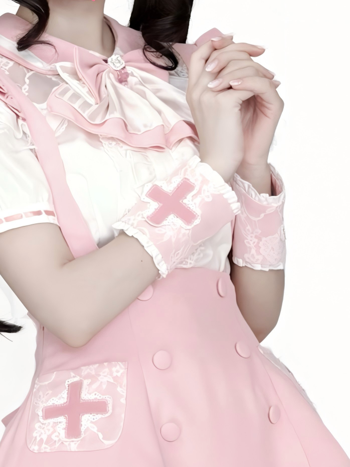 White & Pink Cross-Decorated Wrist Cuffs - Shi Zhai Xin