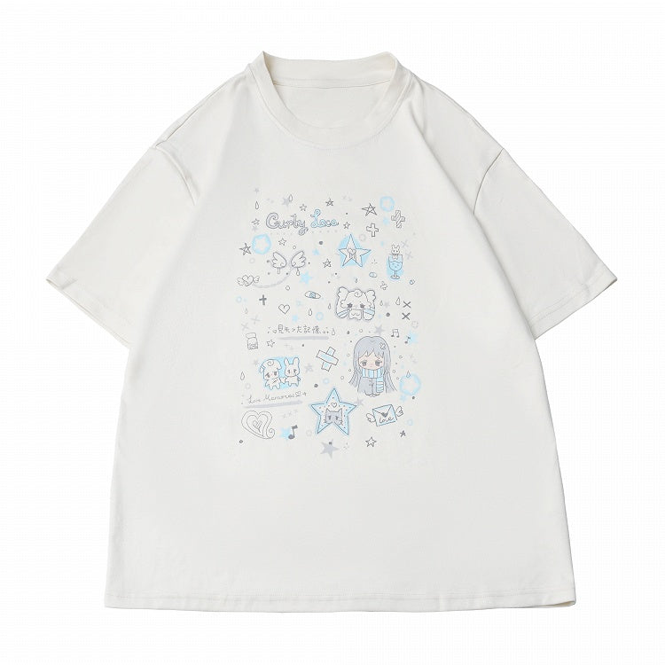 Off-White Cartoon Print Cool Touch Short Sleeve T-Shirt - PINK SAVIOR
