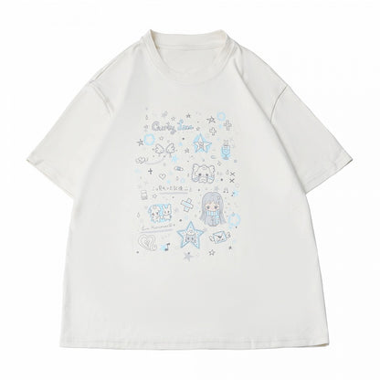 Off-White Cartoon Print Cool Touch Short Sleeve T-Shirt - PINK SAVIOR