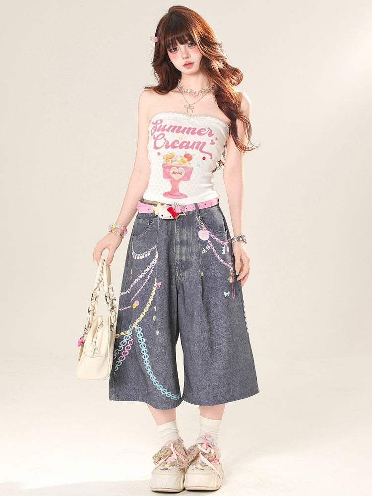 Cake Letter – Weiß/Rosa Spitzen-Tube und glamouröses Top mit Printbesatz