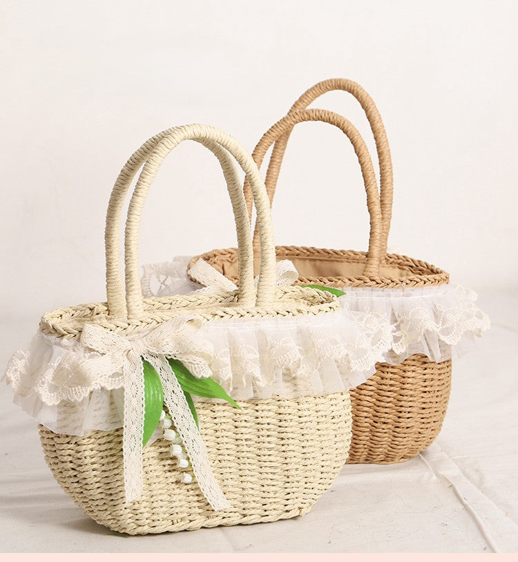of Khaki/Beige Lily the Lace Lolita Bag Valley Straw