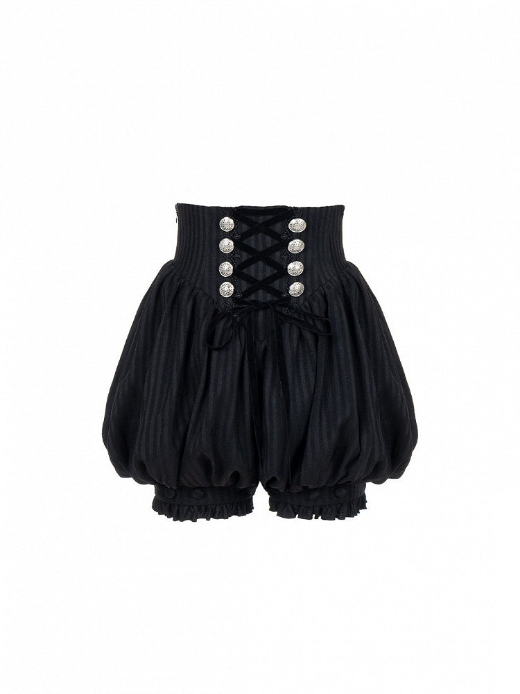 Gothic Ouji 5-Piece Ensemble: Poet Sleeve Shirt, Bloomers, Corset, Mini Hat & Bow Tie - With PUJI