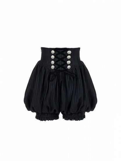 Gothic Ouji 5-Piece Ensemble: Poet Sleeve Shirt, Bloomers, Corset, Mini Hat & Bow Tie - With PUJI