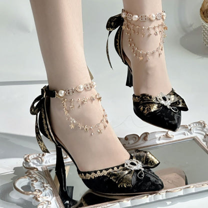 Jewel Crown Gothic Lolita Bridal Heels – Black Gold Dark Wedding Shoes | MiaoMiaoJiang