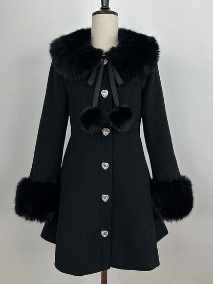 and Furry with Coat Kei Jirai Black Cuffs Slim-Fit Rhinestone-Embellished Collar