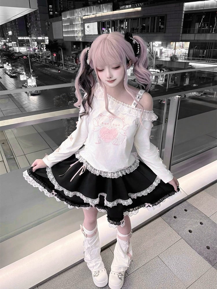 Skirt Black and Lace Jirai Bow with Accents Kei Trim