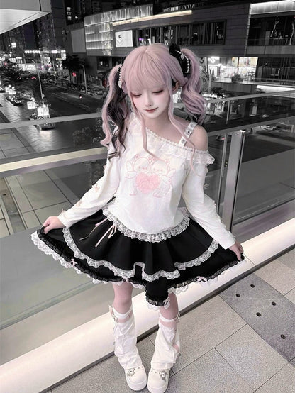 Skirt Black and Lace Jirai Bow with Accents Kei Trim